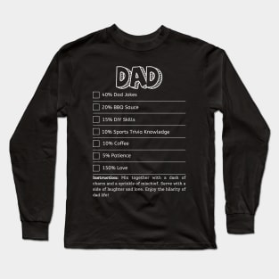 Funny Dad Ingredients Tee - Humorous Fatherhood Shirt for Coffee, Chocolate & Sarcasm Lovers Long Sleeve T-Shirt